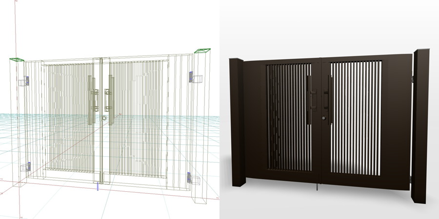 formZ 3D エクステリア 門扉 両開き門扉