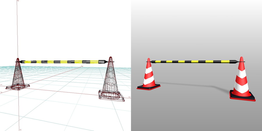 カラーコーン バー・反射板・ウェイト付きの3DCADデータ | 建設工事 仮設材 カラーコーン・バー | 無料 商用可能 フリー素材 フリーデータ | データ形式はformZ v3.95以上です | 区画用品 三角コーン トラバー コーンバー