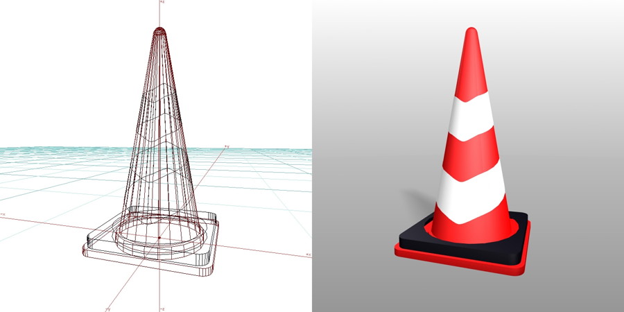 カラーコーン 反射板・ウェイト付きの3DCADデータ | 建設工事 仮設材 カラーコーン | 無料 商用可能 フリー素材 フリーデータ | データ形式はformZ v3.95以上です | 区画用品 三角コーン