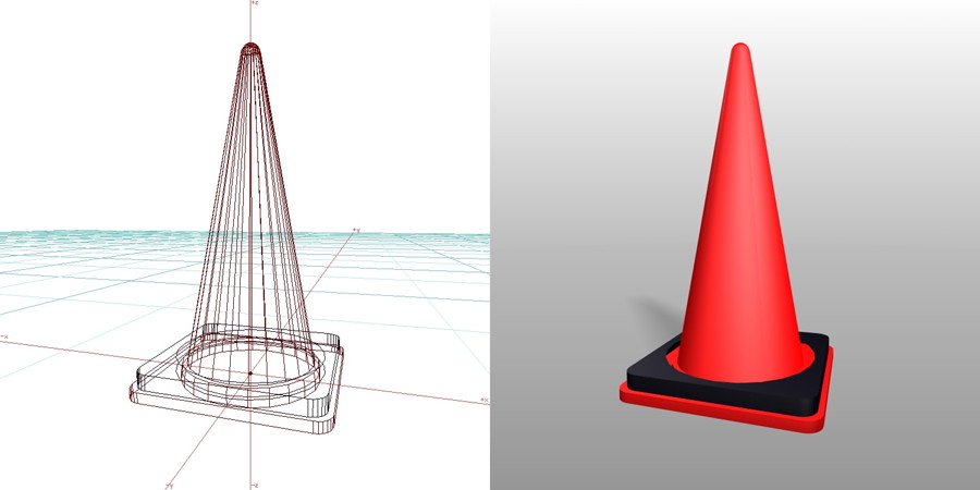 カラーコーン ウェイト付きの3DCADデータ丨建設工事 仮設材 カラーコーン丨無料 商用可能 フリー素材 フリーデータ丨データ形式はformZ v3.95以上です