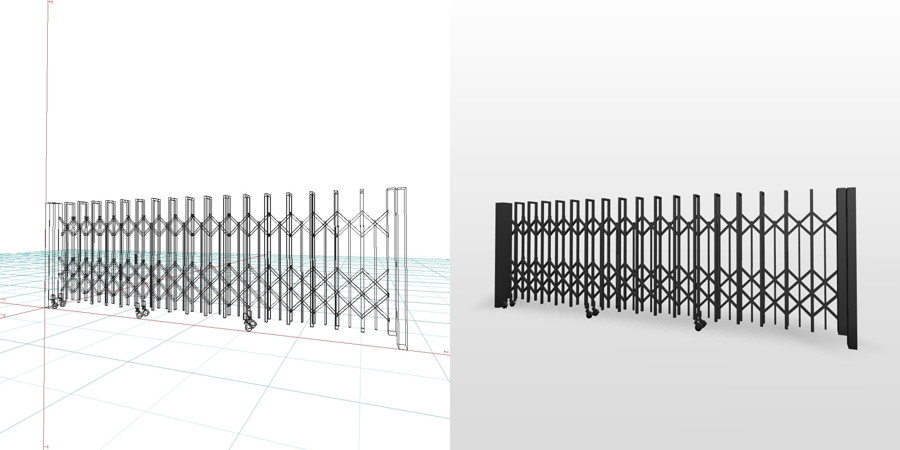 formZ 3Dフリー素材 エクステリア 車庫廻り カーテンゲート ノンレール 引戸 ジャバラゲート アコーディオンゲート 駐車場