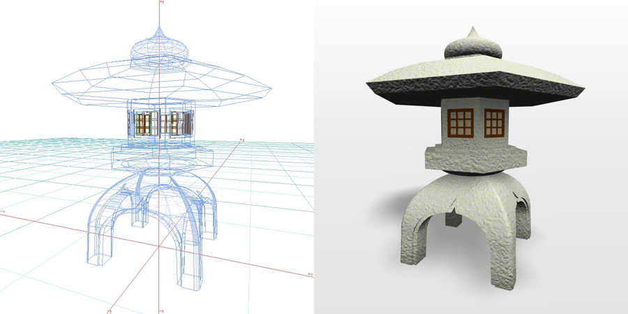 石灯籠 いしとうろう 雪見灯籠 ゆきみどうろう│3d cad データ フリー 無料 商用可能 建築パース フリー素材 formZ 3D│外構  エクステリア 和風 日本庭園 灯篭 燈籠 燈篭 Exterior Japanese garden Stone lantern│digital-architex.com