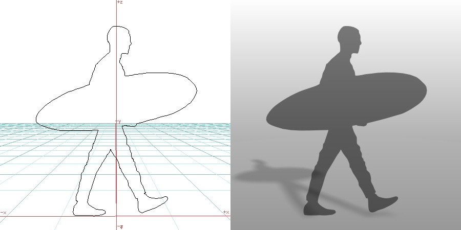 formZ 3D シルエット silhouette 男性 man 歩く walking walker サーフボード surfboard