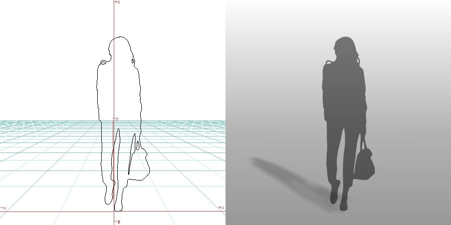 formZ 3D シルエット silhouette 女性 鞄を持って歩く女性 歩く walking walker