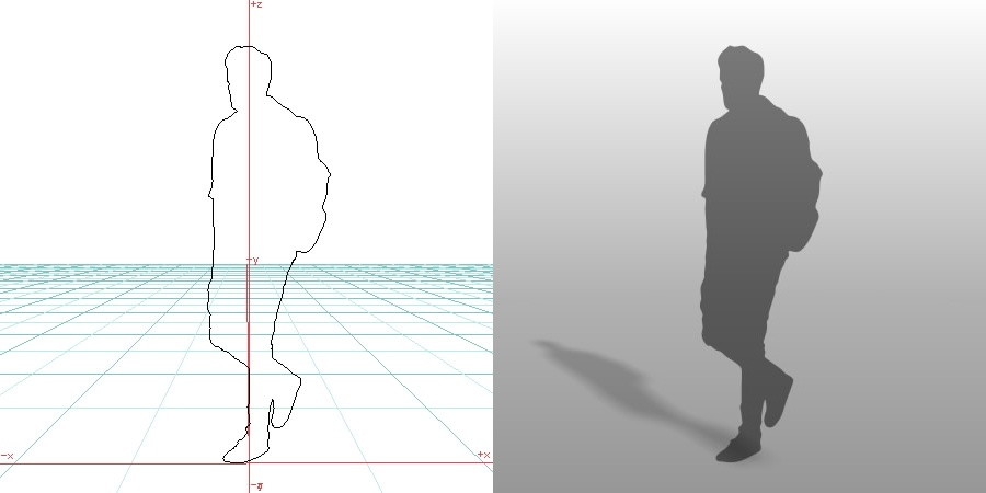 formZ 3D シルエット silhouette 男性 man 歩く walk バックを背負って歩く