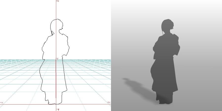 formZ 3D シルエット 女性 着物 振り袖 和服 日本 正月