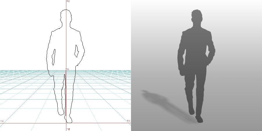 formZ 3D シルエット silhouette 男性 man 歩く walk 左手をポケットに入れる