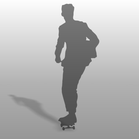 formZ 3D シルエット silhouette 男性 man 歩く walk スーツ サラリーマン 鞄 スケートボード 鞄を持ってスケートボードに乗る スケボー