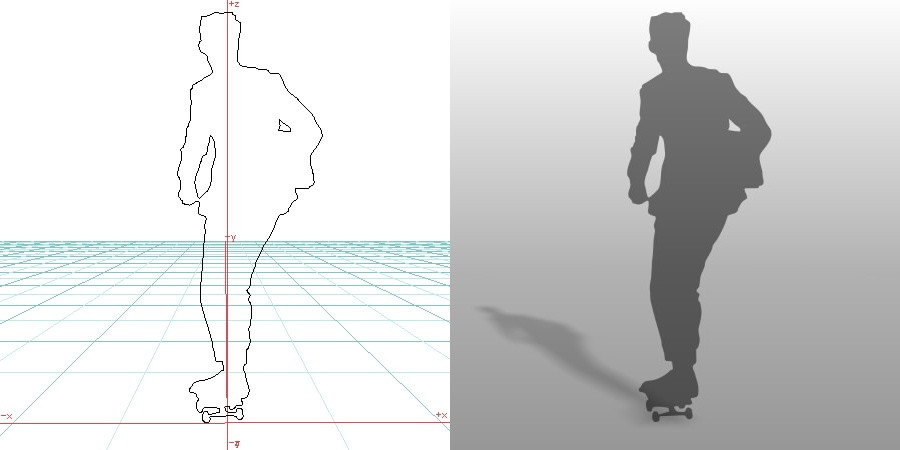 formZ 3D シルエット silhouette 男性 man 歩く walk スーツ サラリーマン 鞄 スケートボード 鞄を持ってスケートボードに乗る スケボー