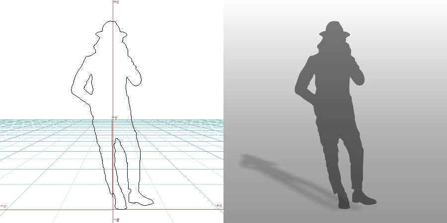 formZ 3D シルエット silhouette 男性 man 携帯 壁に寄りかかる 帽子