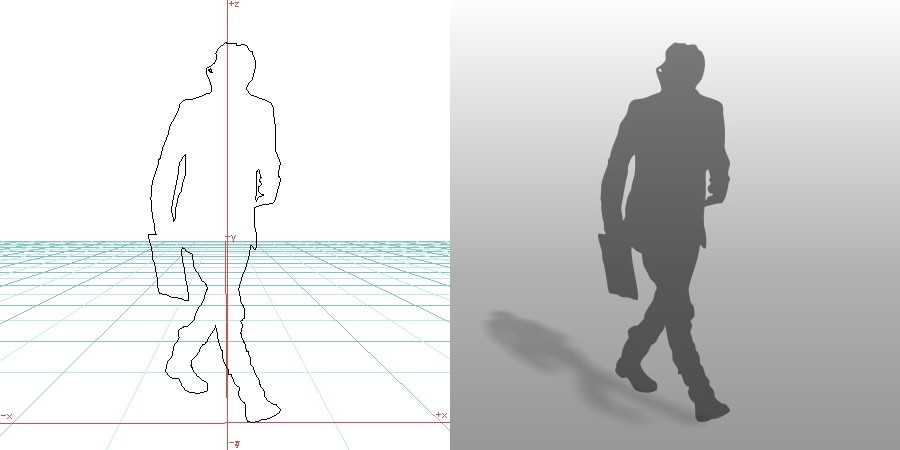 formZ 3D シルエット silhouette 男性 man 歩く walk スーツ 眼鏡 メガネ 書類