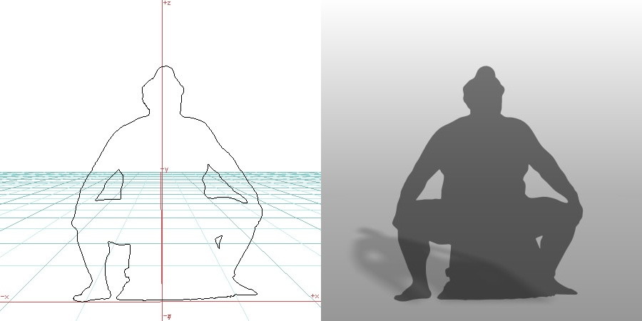 formZ 3D シルエット silhouette 男性 力士 横綱 化粧廻し 土俵入り sumo wrestlers 相撲 四股を踏む 日本 国技