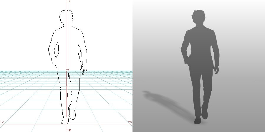 formZ 3D シルエット silhouette 男性 man 歩く walk スーツ サラリーマン ポケットに手を入れる
