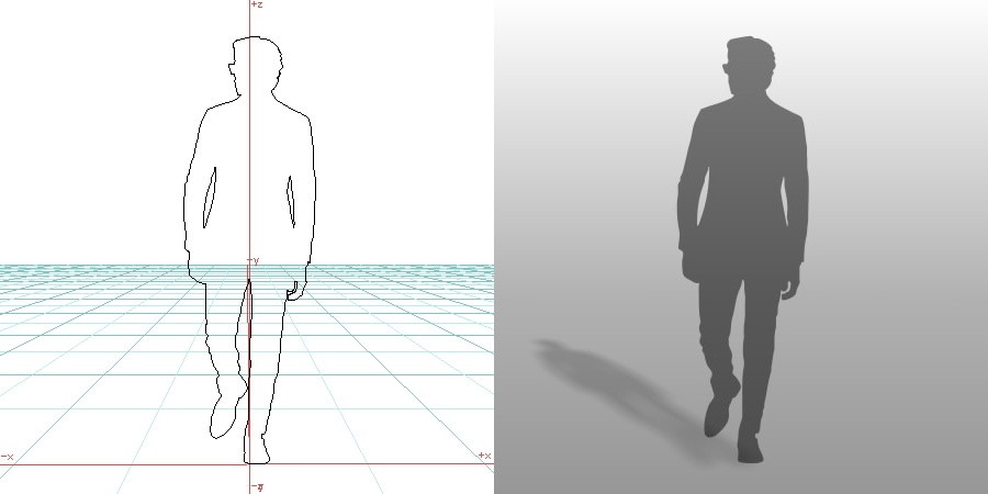 formZ 3D シルエット silhouette 男性 man 歩く walk スーツ サラリーマン 眼鏡 メガネ