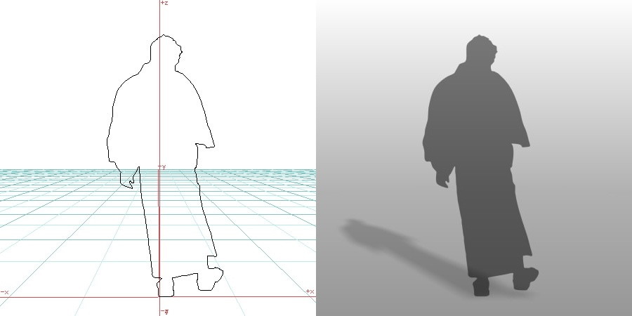 formZ 3D シルエット silhouette 男性 man 歩く walk 浴衣 日本 和服 夏 下駄