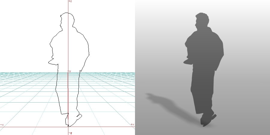 formZ 3D シルエット silhouette 男性 man 歩く walk 浴衣 日本 和服 夏 下駄