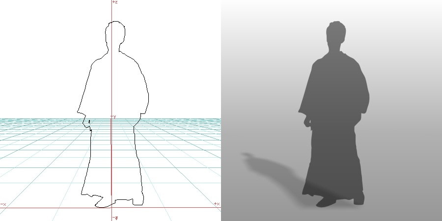formZ 3D シルエット silhouette 男性 man 紋付羽織袴 日本 和服