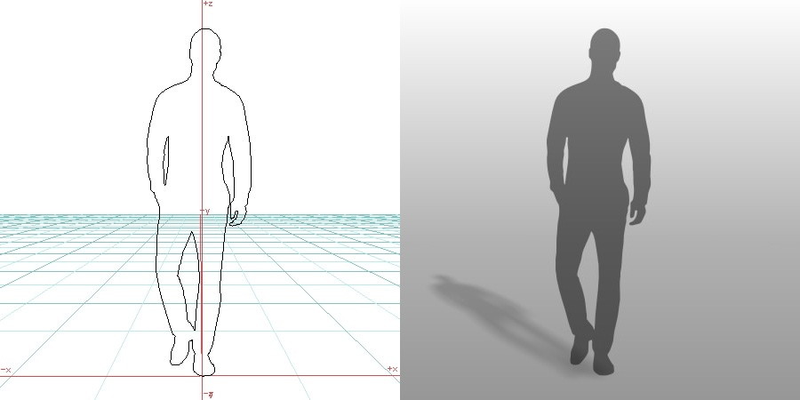 formZ 3D シルエット silhouette 男性 man 歩く walk サラリーマン ポケットに手を入れる スキンヘッド