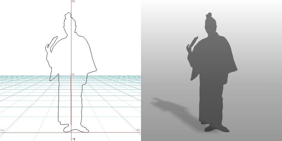 formZ 3D シルエット silhouette 男性 man 浴衣 日本 和服 夏 扇子