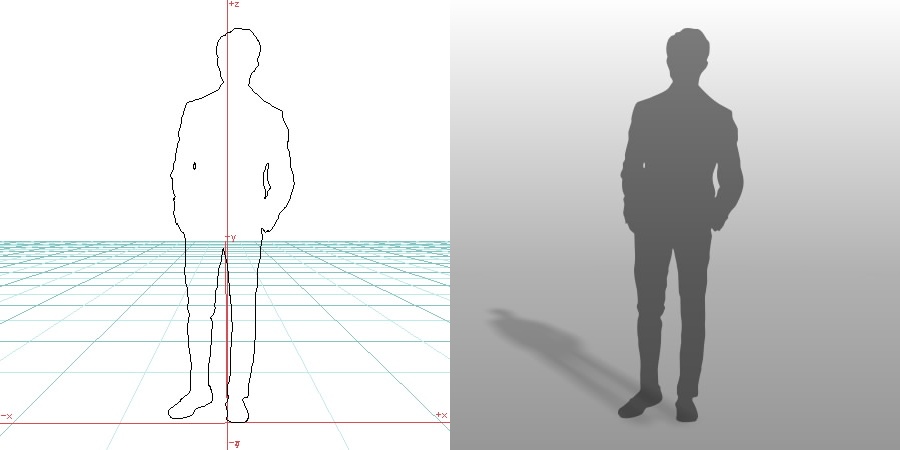 formZ 3D シルエット silhouette 男性 man スーツ ジャケット サラリーマン ポケットに手を入れる