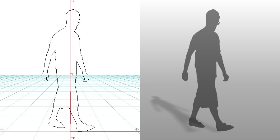 formZ 3D シルエット silhouette 男性 man 歩く walk めがね メガネ 眼鏡 ハーフパンツ