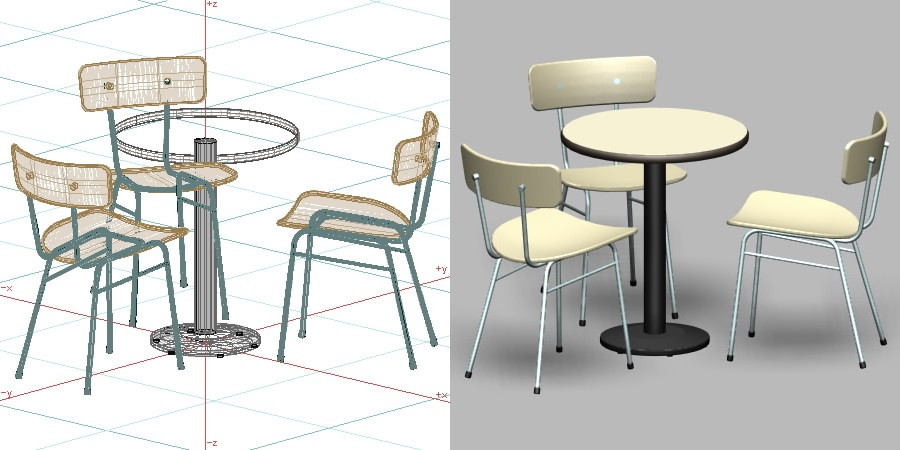 formZ 3D インテリア 家具 椅子 スチールパイプ椅子 interior furniture chair 店舗 業務用 イス テーブル table カフェ