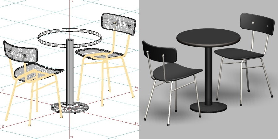 formZ 3D インテリア 家具 椅子 スチールパイプ椅子 interior furniture chair 店舗 業務用 イス テーブル table カフェ bar バー 喫茶  飲食店