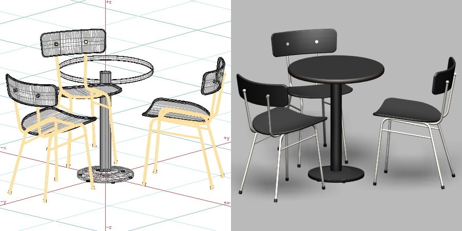 formZ 3D インテリア 家具 椅子 スチールパイプ椅子 interior furniture chair 店舗 業務用 イス テーブル table カフェ bar バー 喫茶 飲食店
