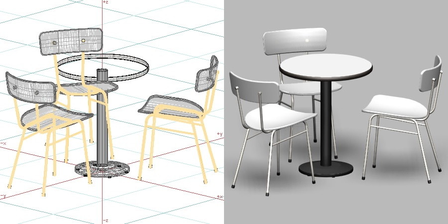 formZ 3D インテリア 家具 椅子 スチールパイプ椅子 interior furniture chair 店舗 業務用 イス テーブル table カフェ bar バー 喫茶 飲食店