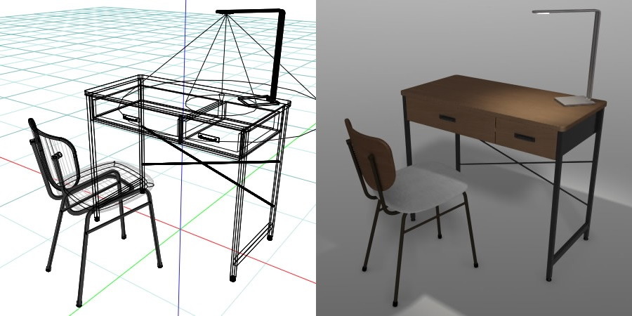 formZ 3D インテリア 家具 椅子 スチールパイプ椅子 interior furniture chair オフィス家具 いす イス デスク desk ライト light