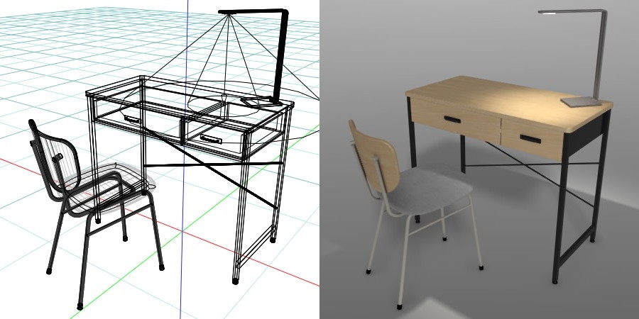 formZ 3D インテリア 家具 椅子 スチールパイプ椅子 interior furniture chair オフィス家具 いす イス デスク desk ライト light