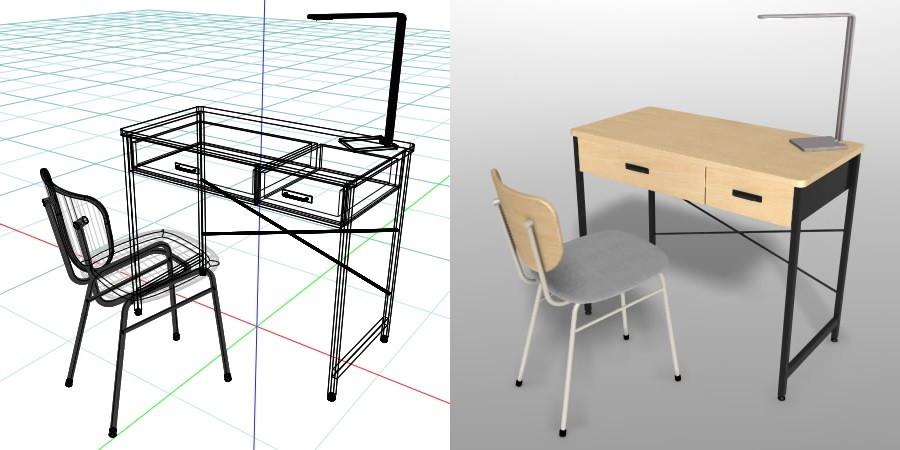 formZ 3D インテリア 家具 椅子 スチールパイプ椅子 interior furniture chair オフィス家具 いす イス デスク desk ライト light