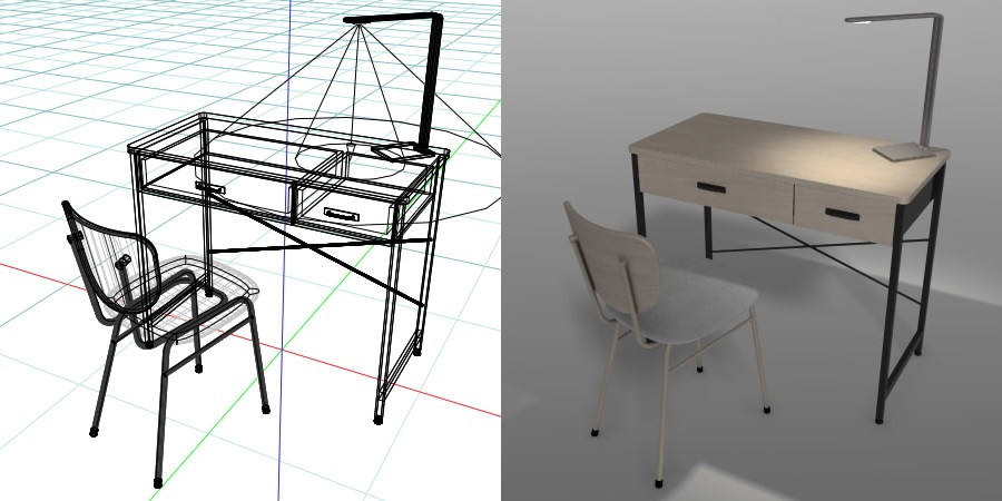 formZ 3D インテリア 家具 椅子 スチールパイプ椅子 interior furniture chair オフィス家具 いす イス デスク desk ライト light