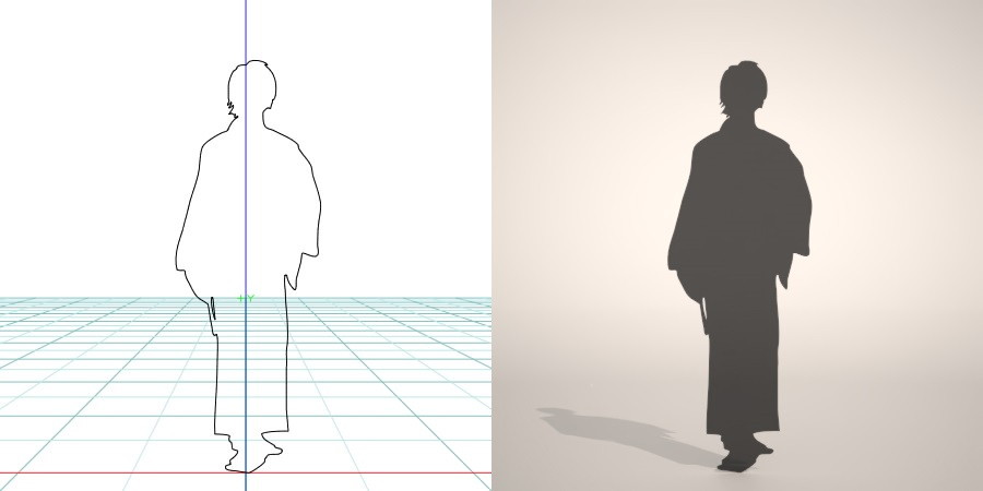 formZ 3D シルエット silhouette 男性 man 浴衣 日本 和服 夏 雪駄 草履