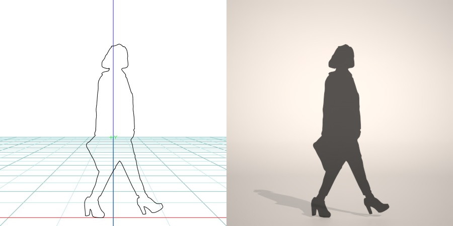 formZ 3D シルエット silhouette 女性 woman female lady 歩く walk 鞄 かばん カバン bag