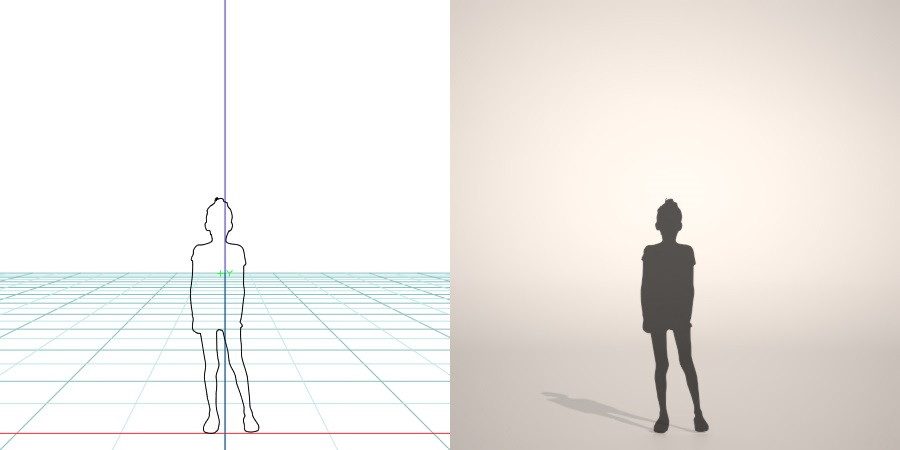 formZ 3D シルエット silhouette 子供 child 少女 girl 半袖 短パン