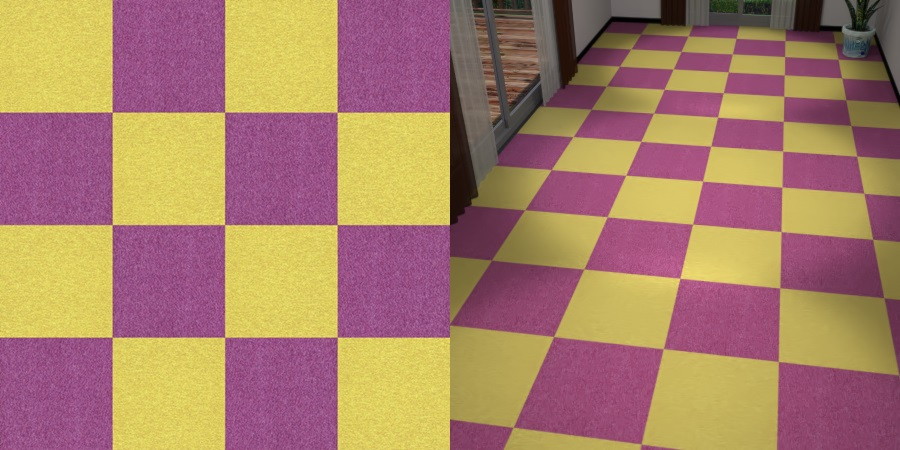 フリーデータ,2D,テクスチャー,texture,JPEG,タイルカーペット,tile,carpet,黄色,yellow,紫色,むらさき,purple,市松貼り,2色市松