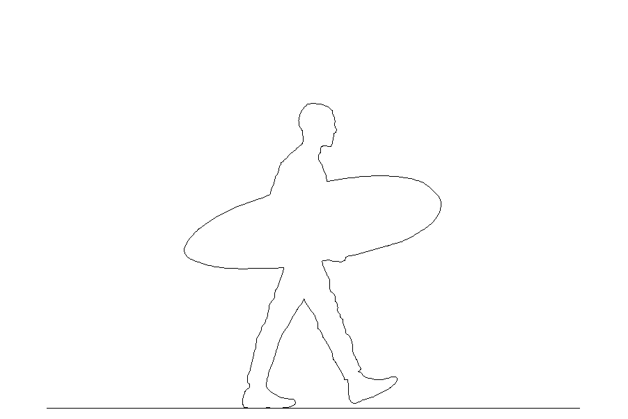 無料,商用可能,フリー素材,フリーデータ,AUTOCAD,DWG,DXF,シルエット,silhouette,man,walking,walk,surfboard,サーフボードを持って歩く男性の2DCAD部品