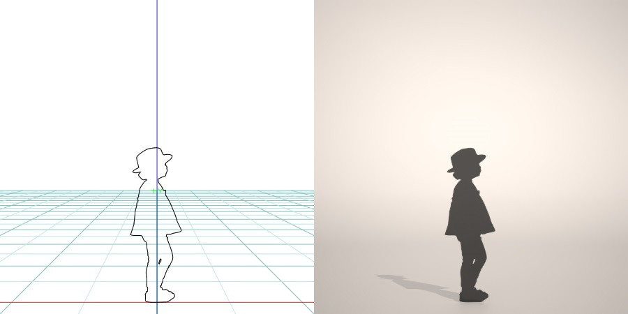 フリー素材 formZ 3D silhouette 子供 child hut 少女 girl 帽子をかぶった女の子のシルエット