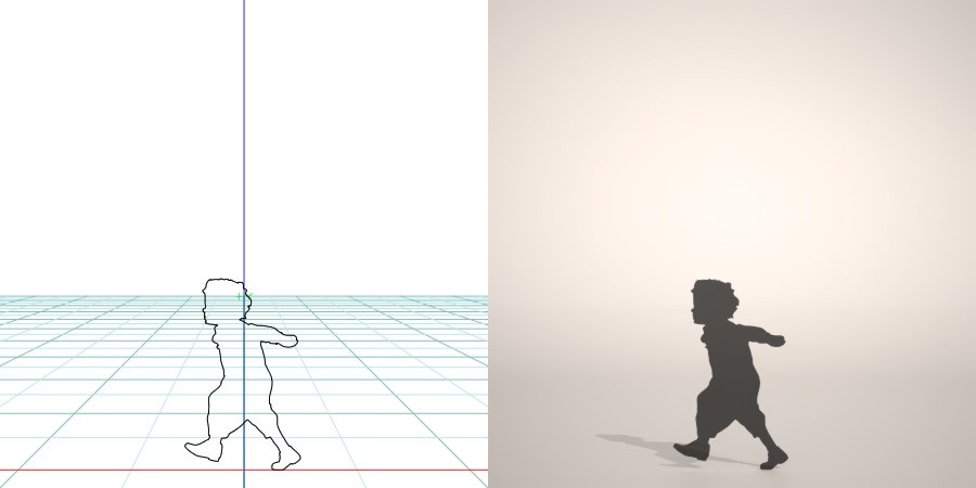 フリー素材 formZ 3D silhouette 子供 child 少年 boy 幼児 走る run 走りまわる男の子のシルエット