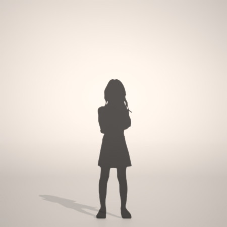 フリー素材 formZ 3D silhouette 子供 child 少女 girl 腕組み スカート skirt 腕を組んで立つ女の子のシルエット