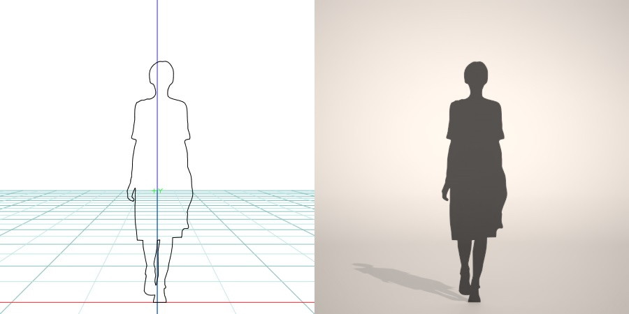 formZ 3D シルエット silhouette 女性 woman female lady ワンピース one-piece dress 歩く walk