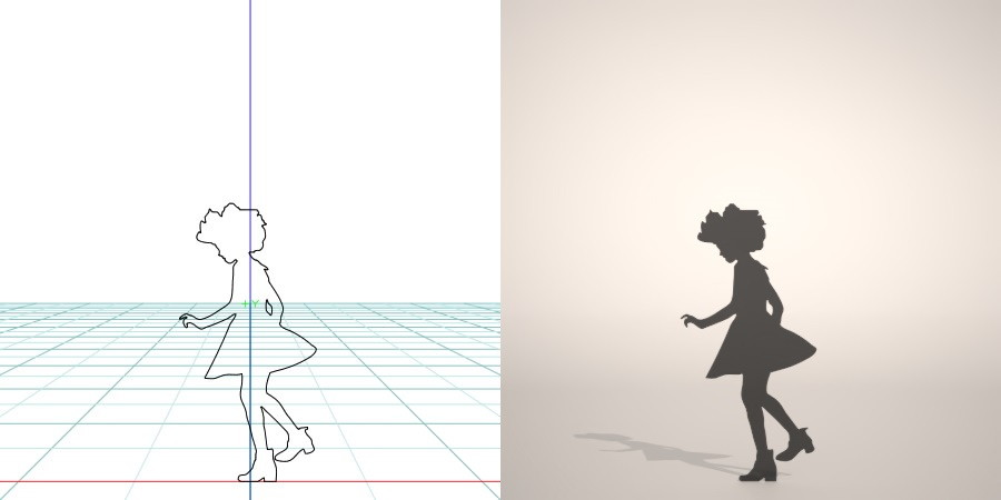 formZ 3D シルエット silhouette 子供 child 少女 girl アフロ afro スカート skirt