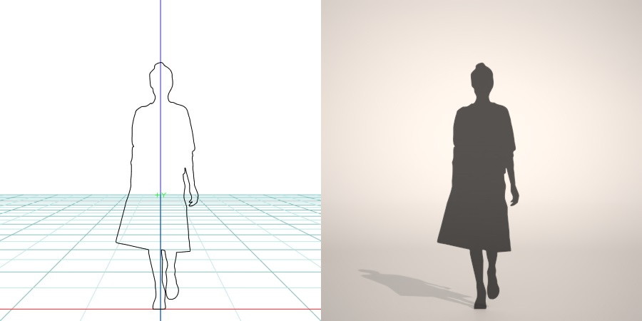 formZ 3D シルエット silhouette 女性 woman female lady スカート skirt 歩く walk