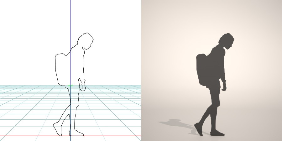 formZ 3D シルエット silhouette 女性 woman female lady リュック 鞄 bag 歩く walk