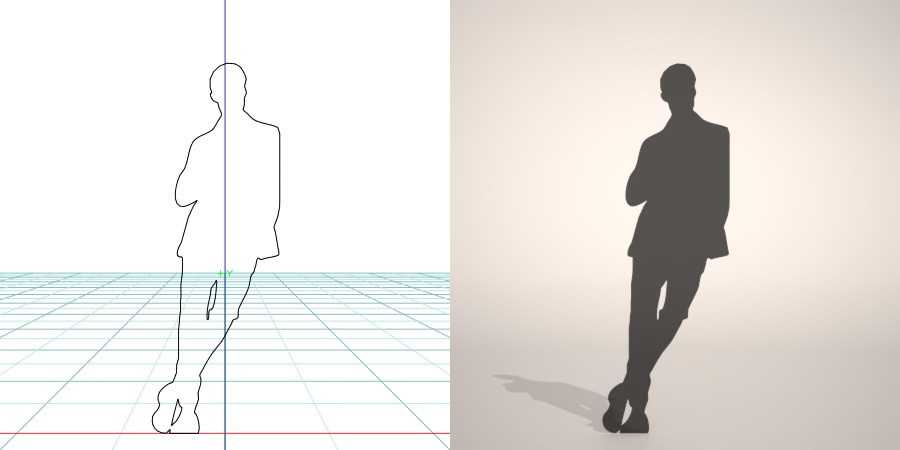 formZ 3D シルエット silhouette 男性 man ジャケット スーツ 背広 business suit 会社員 ビジネスマン businessman サラリーマン 壁によりかかる