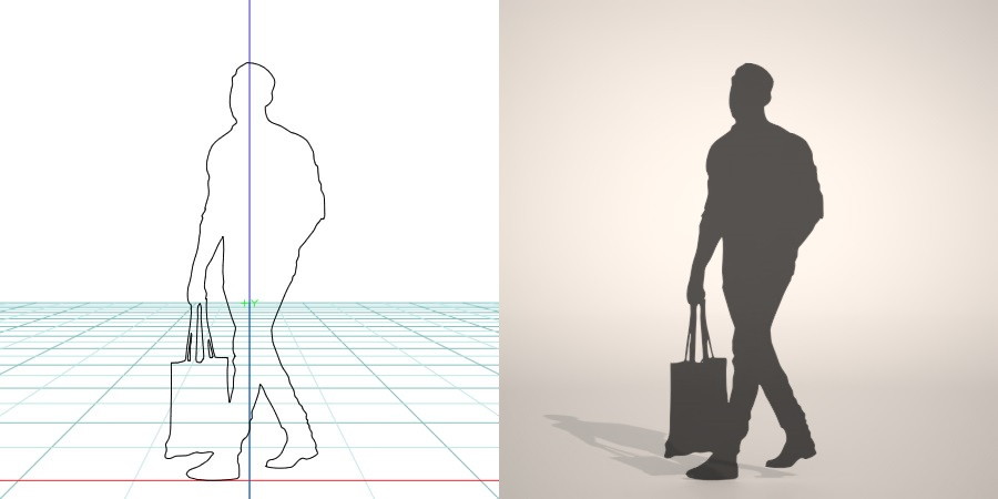 formZ 3D シルエット silhouette 男性 man 歩く walk 鞄 かばん bag