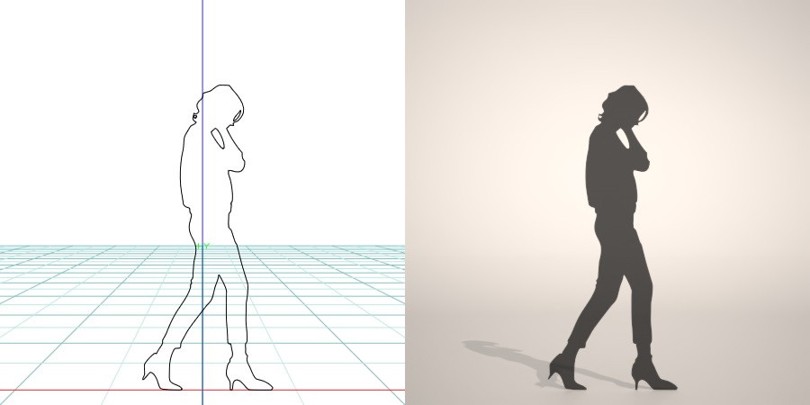 formZ 3D シルエット silhouette 女性 woman female lady 歩く walk パンプス pumps