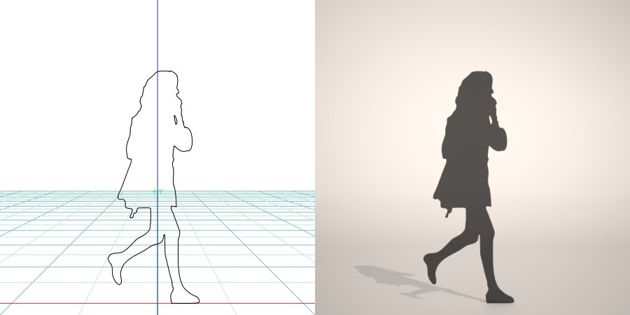 formZ 3D シルエット silhouette 女性 woman female lady 携帯 電話 スマホ 歩く walk