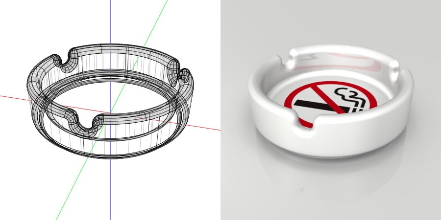 フリー素材 formZ 3D インテリア interior 雑貨 miscellaneous goods 禁煙マークがプリントされた 使っていいのかわからない灰皿 ashtray